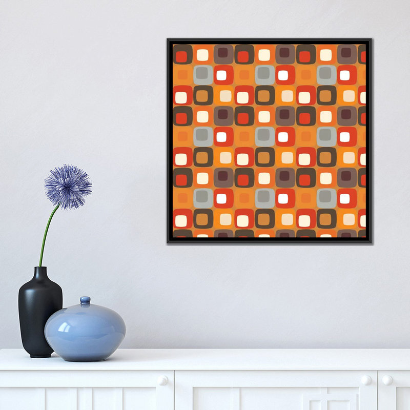 «Retro Squares I» par Valentina Harper, impression sur toile tendue sur châssis, H 18 po x l 18 po x P 1,5 po, Cadre noir