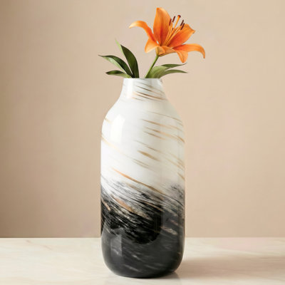 Vase de table en verre soufflé noir et blanc 13,5 po Galaxy