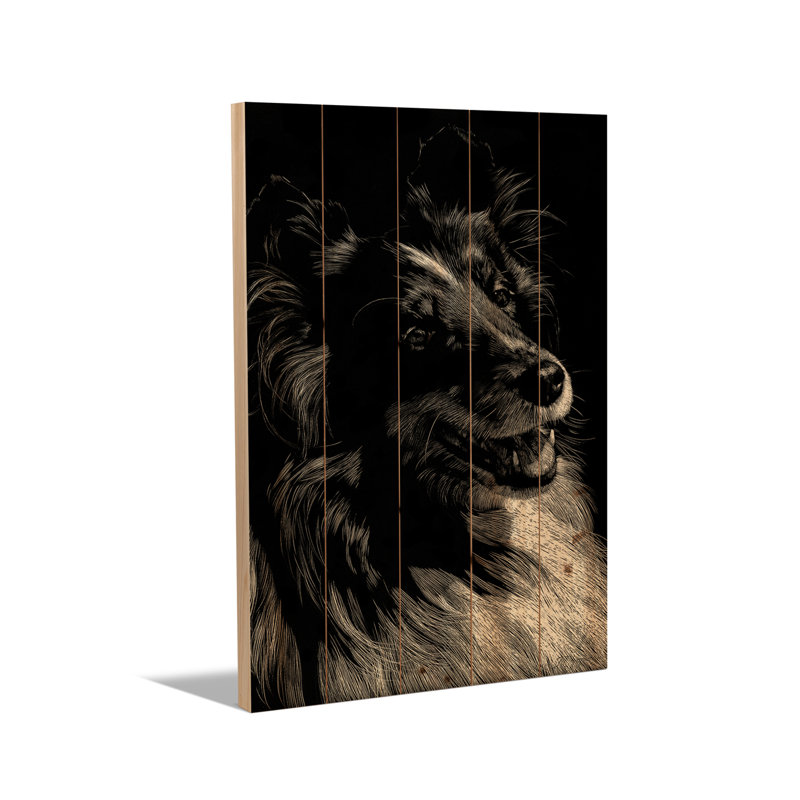 Reproduction d'art mural en bois - Grattoir canin 11 par Julie T. Chapman, H 26 po x l 18 po