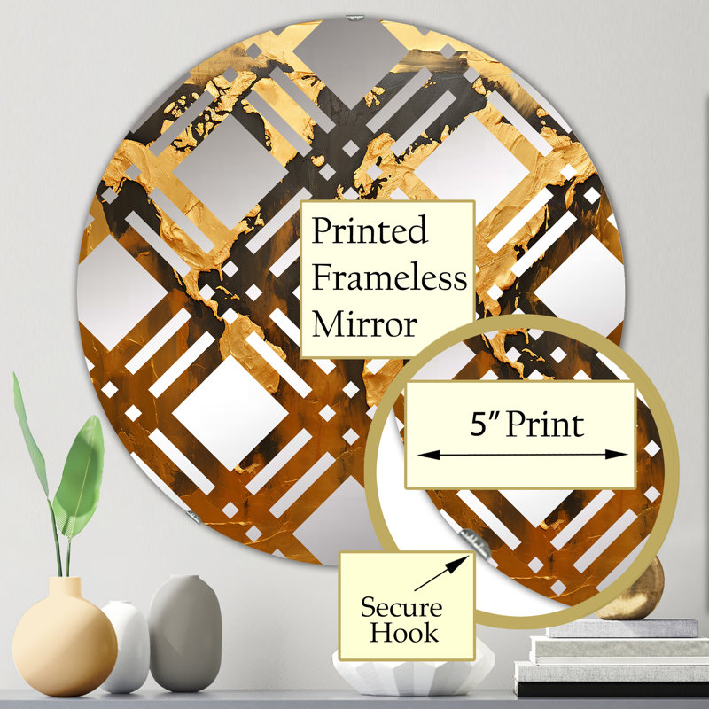 Carte du monde noire et dorée - miroir décoratif à carreaux | Rond, 23,6 po x 23,6 po