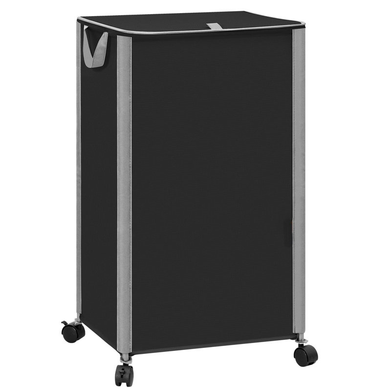 Panier à linge roulant avec couvercle, grand panier à linge de 23,7 gallons (90 L) avec roulettes et poignées, panier à linge esthétique pour petits espaces, dortoir, appartement, université, noir
