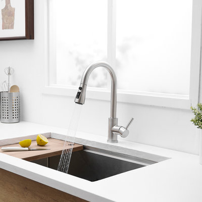 Robinet d'évier de cuisine, robinets de cuisine avec douchette extractible en acier inoxydable