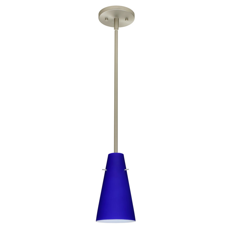 Luminaire suspendu 1 lumière à cône simple Canyon Creek, Nickel satiné, Bleu cobalt mat, DEL
