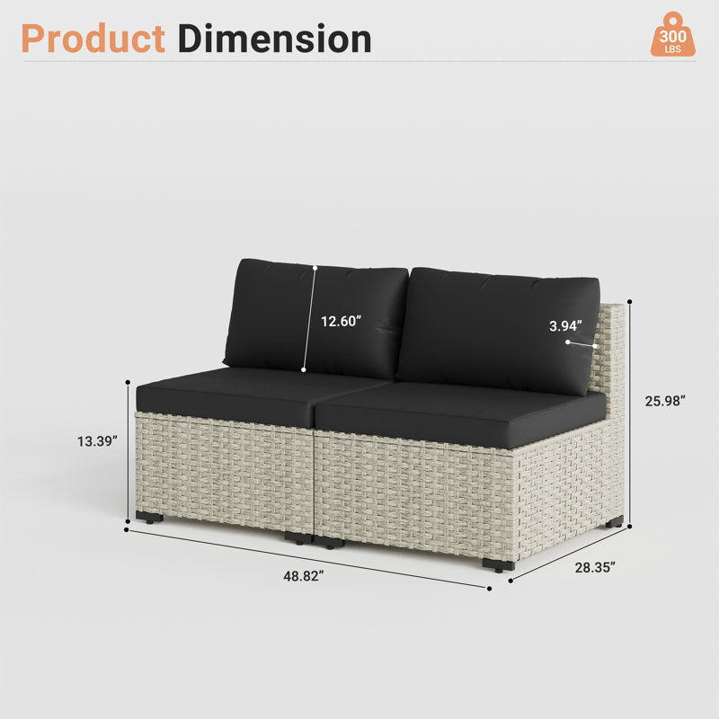2 Pieces Design- Rattan Patio Sofa With Cushions, Black