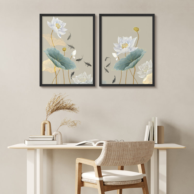Reproduction d'art encadrée de lotus doré, Noir, noir, noir, noir, H 14 po x l 11 po