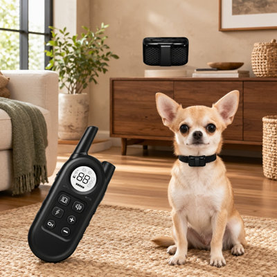 Black and lightweight, this waterproof rechargeable remote dog-training collar has a 1300FT range and is designed for small dogs weighing 5-15 lbs as well as medium and large dogs.