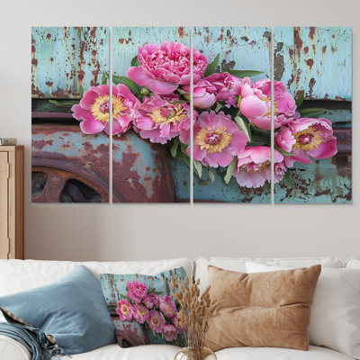 Pivoines par le vieux tracteur IV - By - Art mural traditionnel pour le salon