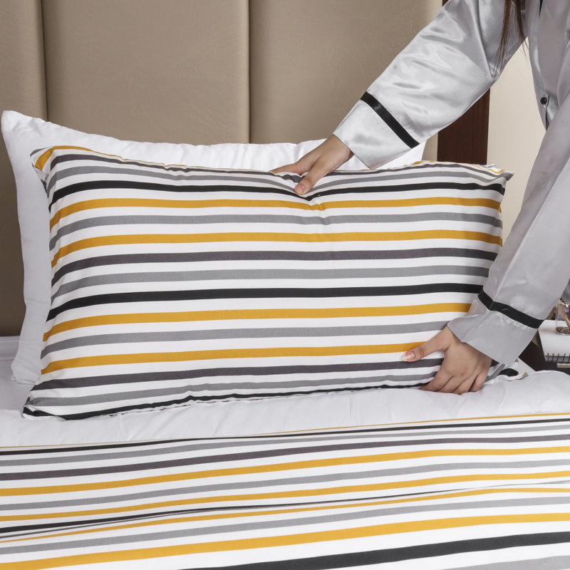 Luxury Duvet Cover Microfiber ochre Striped With Pillowcases King, Double,, Super King Duvet Cover Set + 2 Additional Pieces