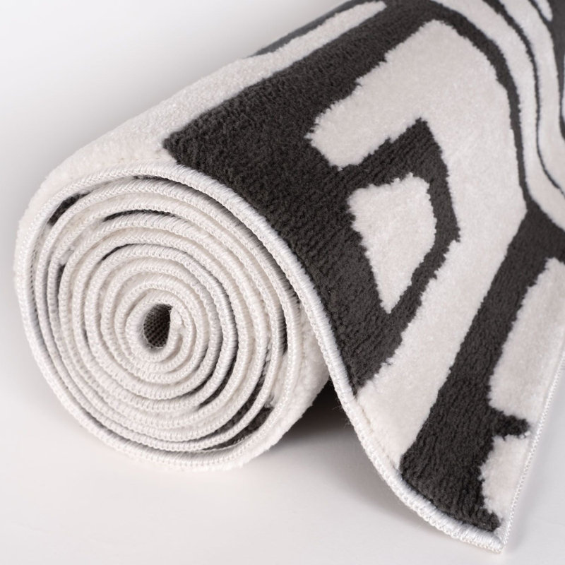 Loft Modern Abstract Living Room Area Rug and Runner Soft Pile, Dark Grey/Ivory, Rectangle 200 x 290 cm