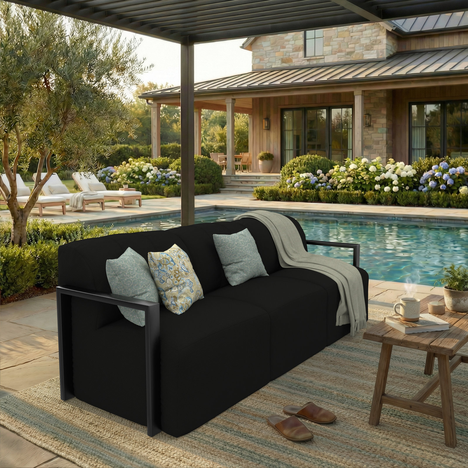 Rosalie 90" Sunbrella® Patio Sofa, Black