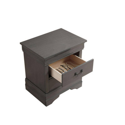 Transitional Louis Philippe Solid Wood Nightstand With Dovetail Drawers & Antique Pulls-gray + Solid Wood + Contemporary + Transitional