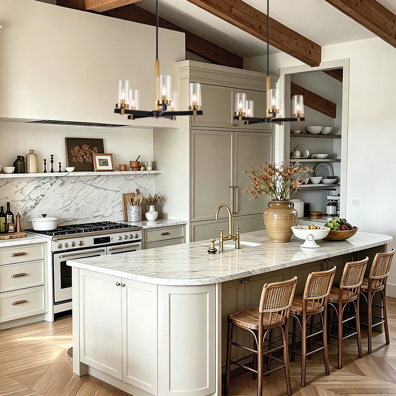 Marrina 5-Light Classic Gold Chandelier with Seeded Glass Shades
