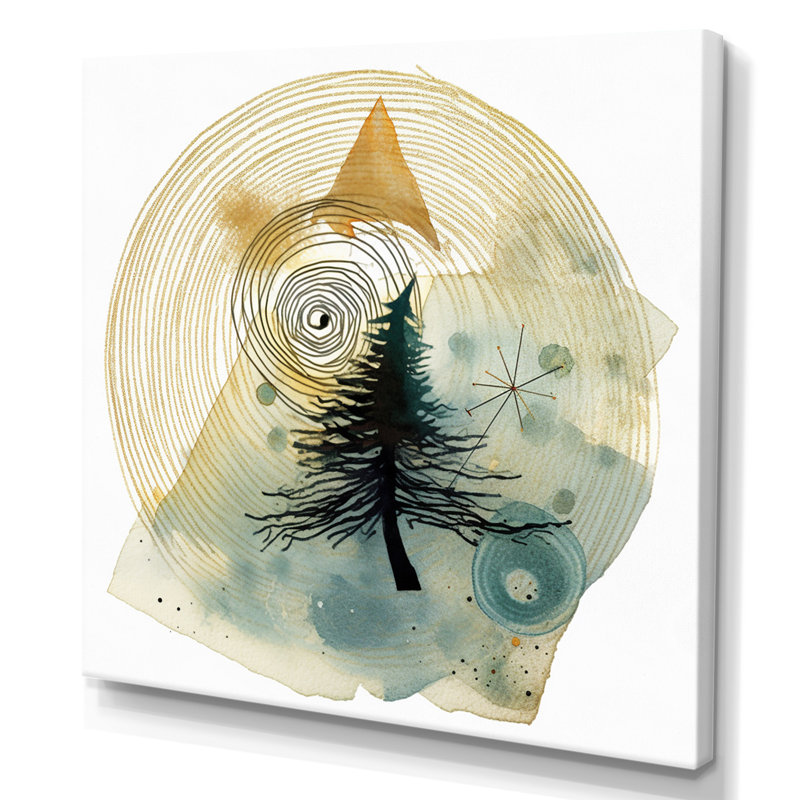 «Abstract Landscape Of Mountains Moon and Tree V», reproduction d'art sur toile, Toile tendue, H 24 po x l 24 po x P 1 po