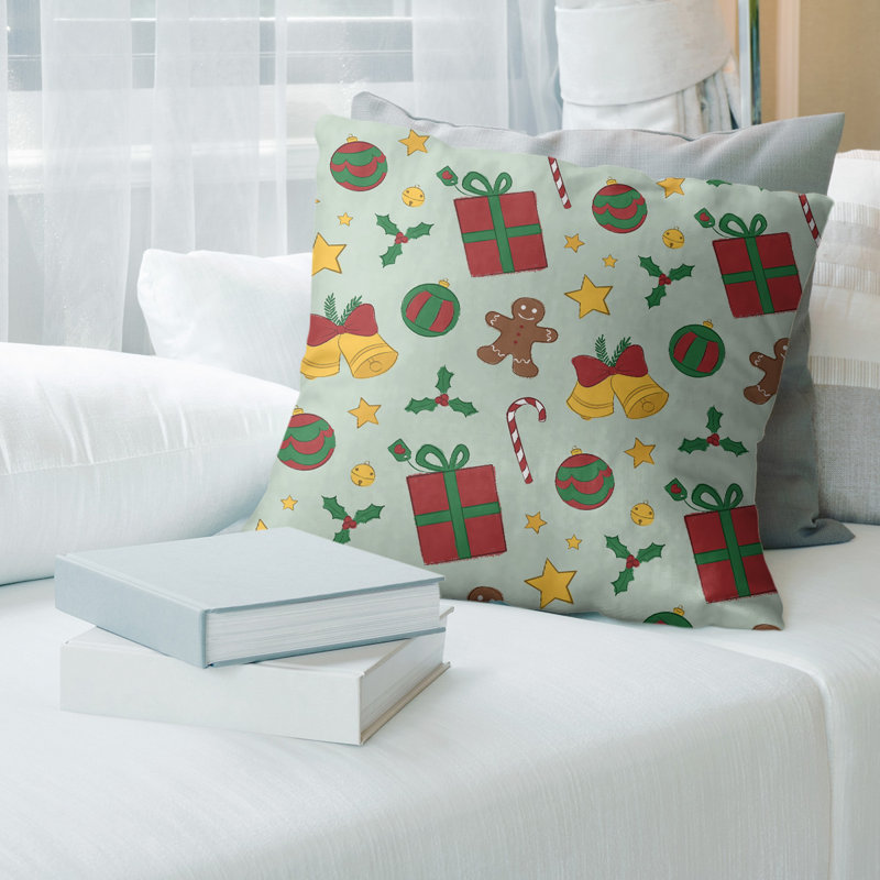 Coussin décoration de noël, 14 po x 14 po, Vert multi
