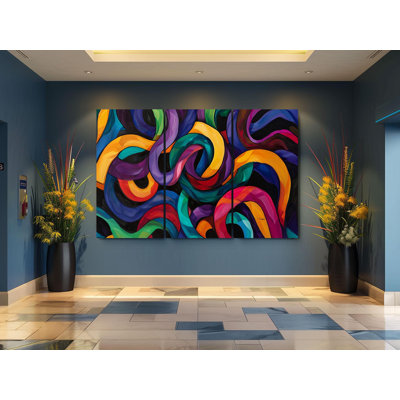 «Triptych», art mural sur toile - Triptych abstrait sur toile - Reproduction de peinture tourbillonnante - Décoration géométrique moderne - Grande suspension murale multicolore