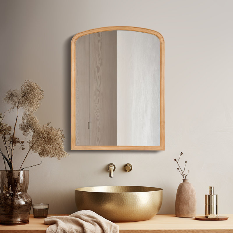 Lucena Wood Arched Rectangle Wall Mirror, Natural Wood, 24" x 18"