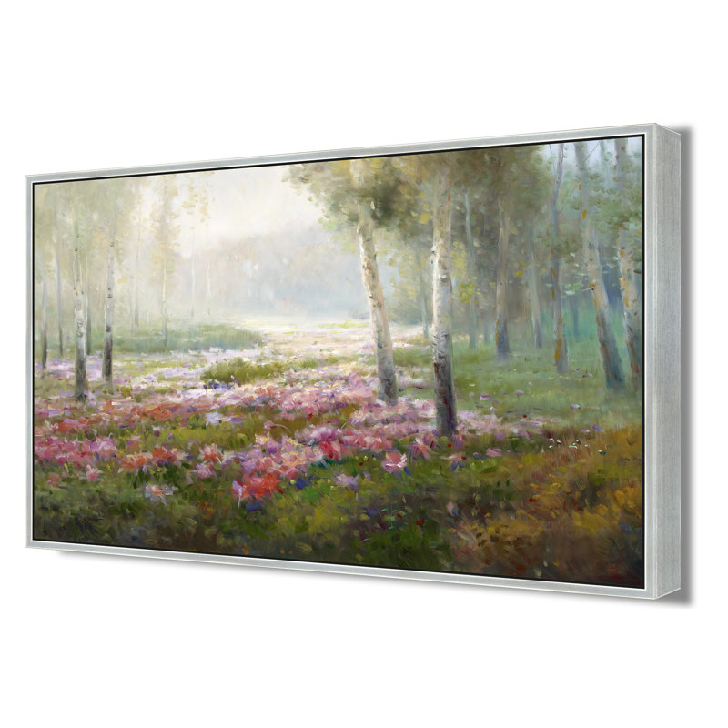 «Dawn In The Birch Grove», Argent argent, H 26 po x l 38 po