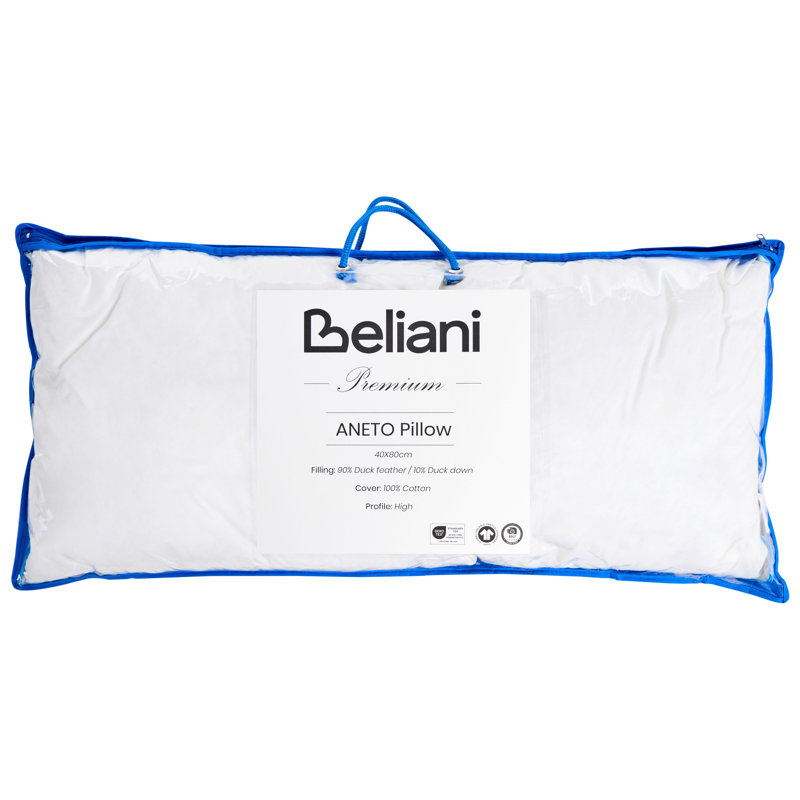 Bed Pillow ANETO Low Duck Feathers and Down 50 x 60 cm White, 40 x 80 cm, 8cm