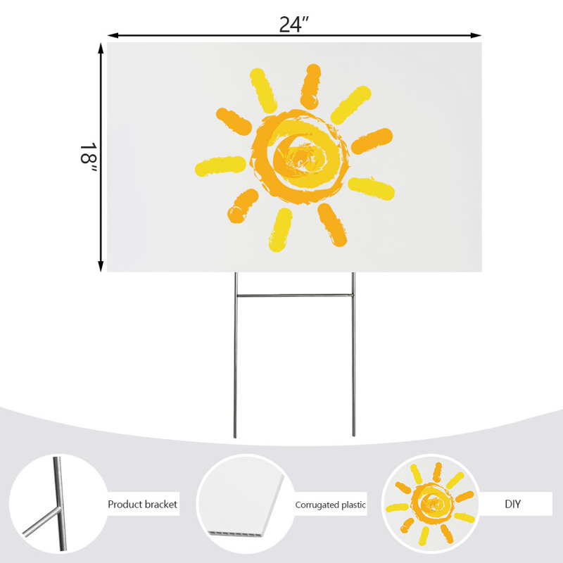 5 Pack 18"X24" Durable Blank Corrugated Yard Sign Kit White With Stakes