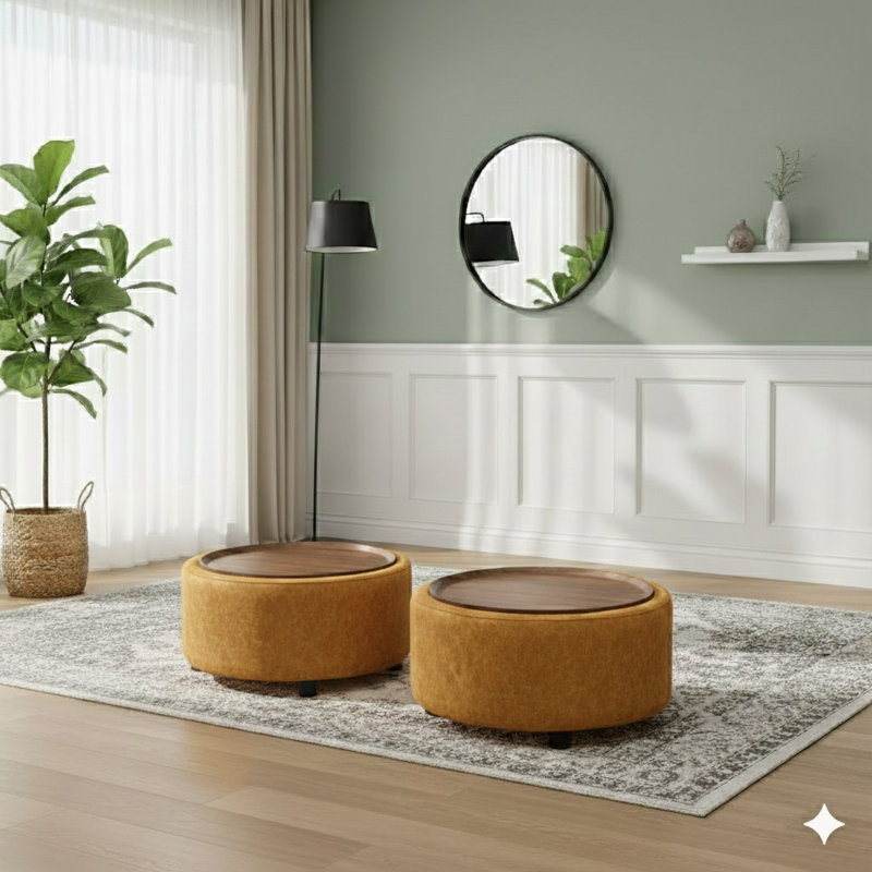 Eniyah Round Cocktail Ottoman With Storage, Yellow