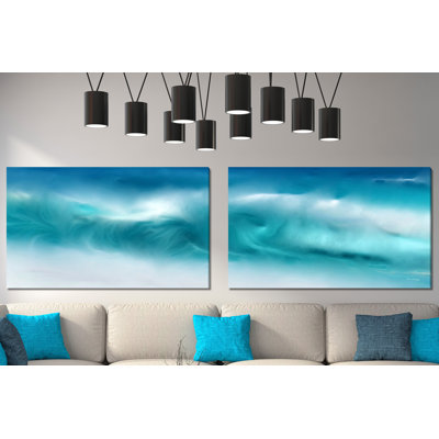 " Blue Ocean Waves On The Beach Panoramic " 2 - Pieces