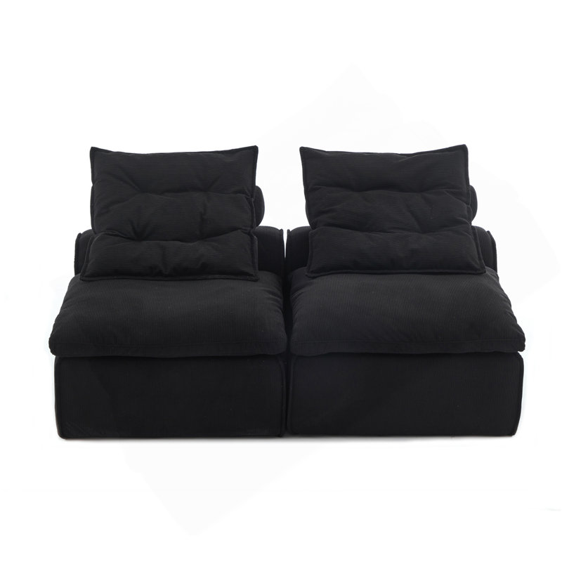 Modular Sofa,No Armres,At Will DIY,Soft Corduroy Fabric,Neck Pillow-Back Lounge Sofa Chair,Reading Nook, Or Apartment Living, Lumbar Pillow,2 Sea,Upholstered,Black