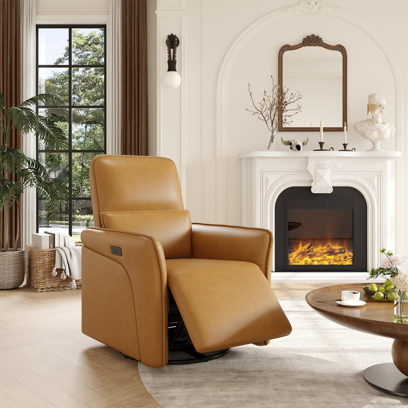 Electric Recliner Chair with USB Charging Station, Swivel Rocker Chair, PU Leather Upholstered