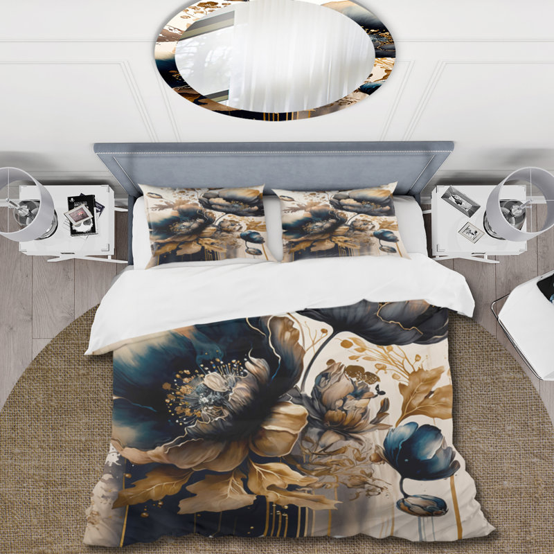 Ensemble de housse de couette Poppy Flowers IV, Housse de couette pour grand lit et 2 taies décor