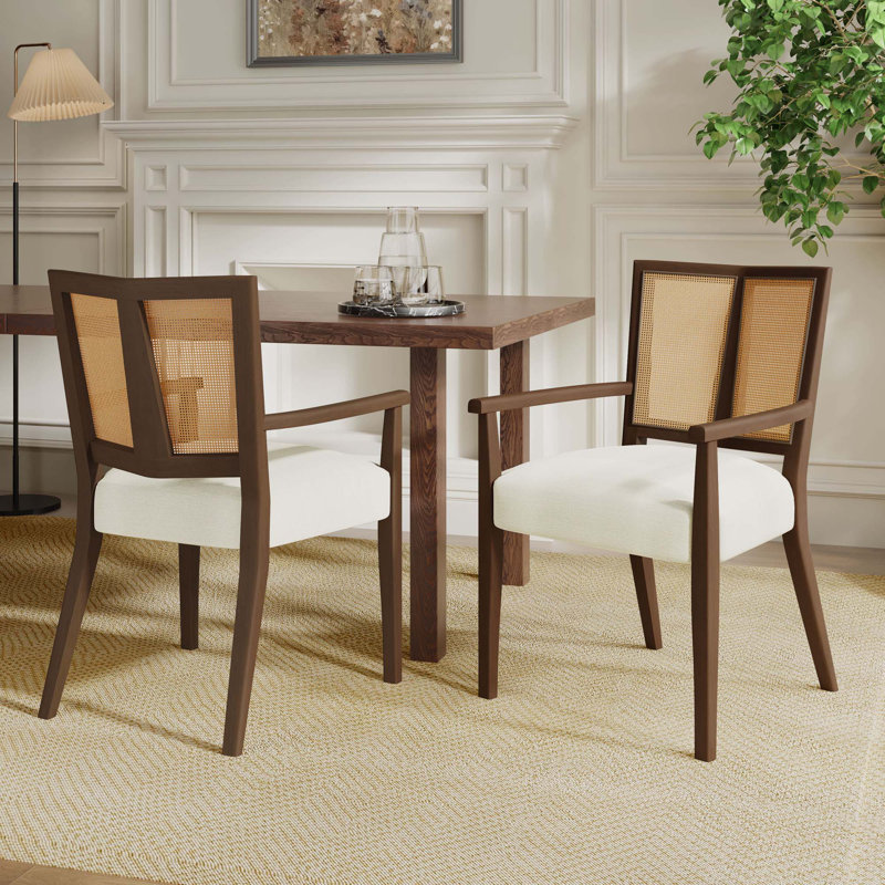 Ensemble de 2 chaises avec accoudoirs, Noyer, Beige