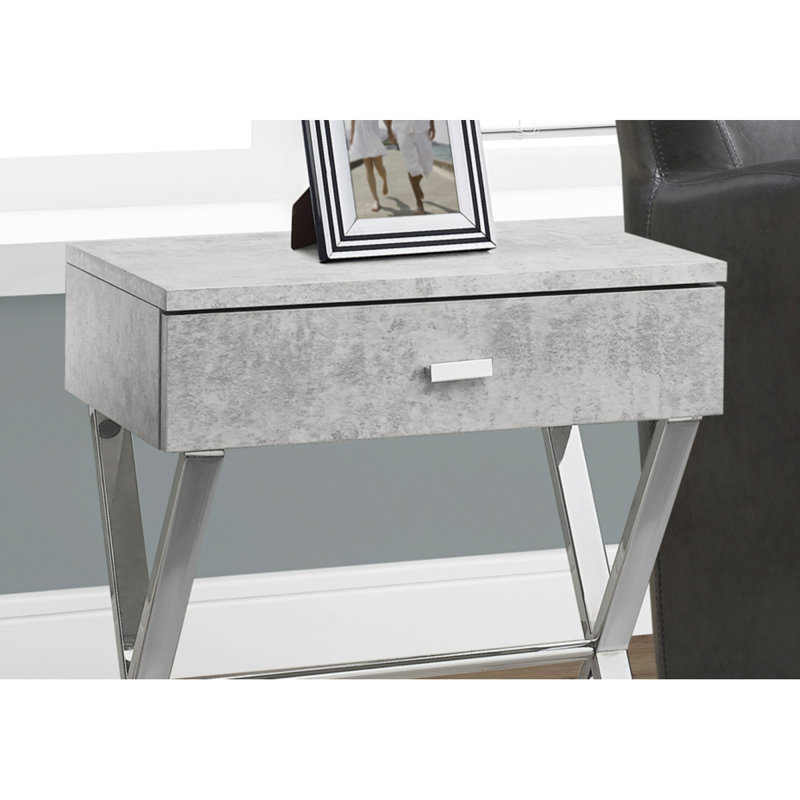 Side Table with Metal X Base Frame, Gray, Silver