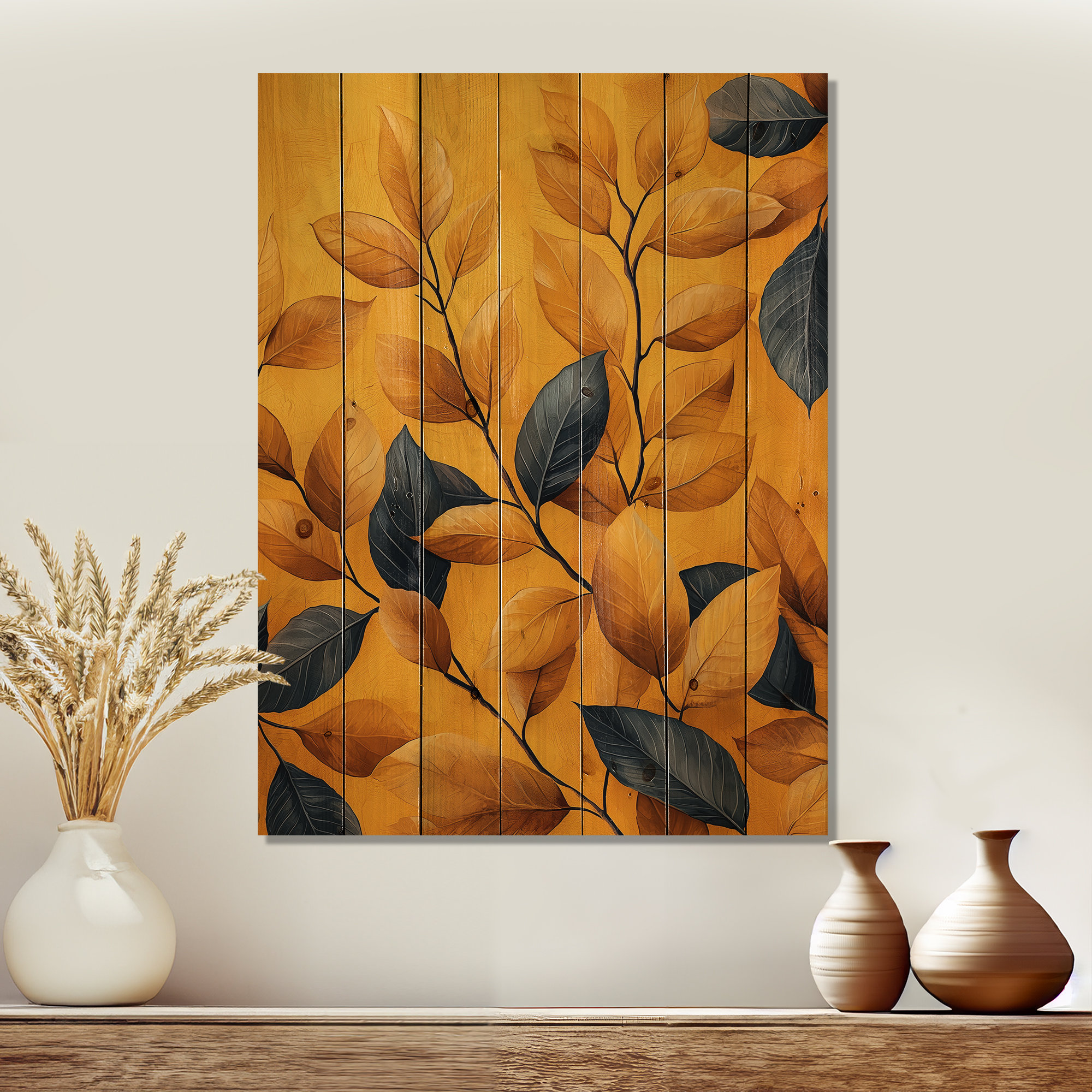 Ophelia & Co. Mustard Autumn Leaves Embrace I - Leaves Wood Wall Art ...