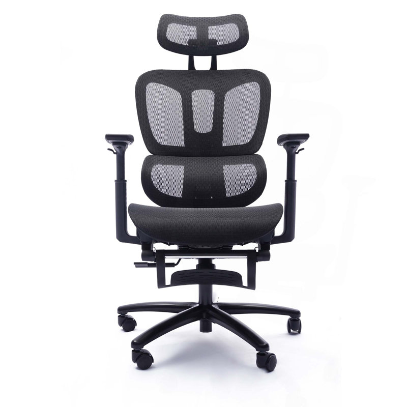 Fauteuil de bureau réglable en filet noir ergonomique avec appui-tête et repose-pieds, chaise de conférence / bureau d'ordinateur
