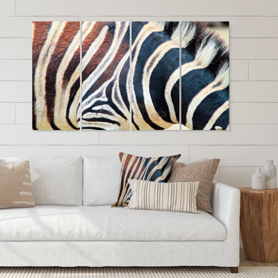 Détail de lignes de zèbre noires et blanches I - 4 pièces, impression sur toile tendue