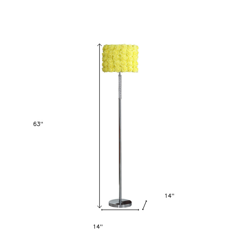 Lampe sur pied en acier et en acrylique avec abat-jour tambour en tissu 63 po Abigail-Louise, Jaune