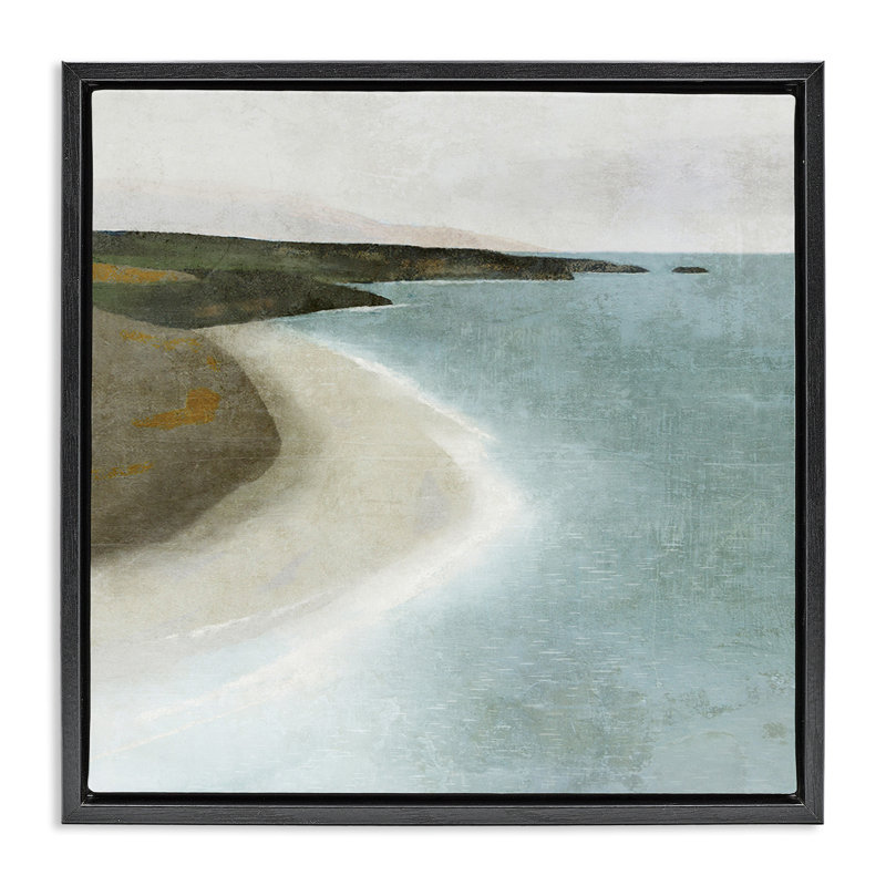 «Simple Serene Coastline» par Suzanne Nicoll, Cadre flottant noir de jais, H 18 po x l 18 po