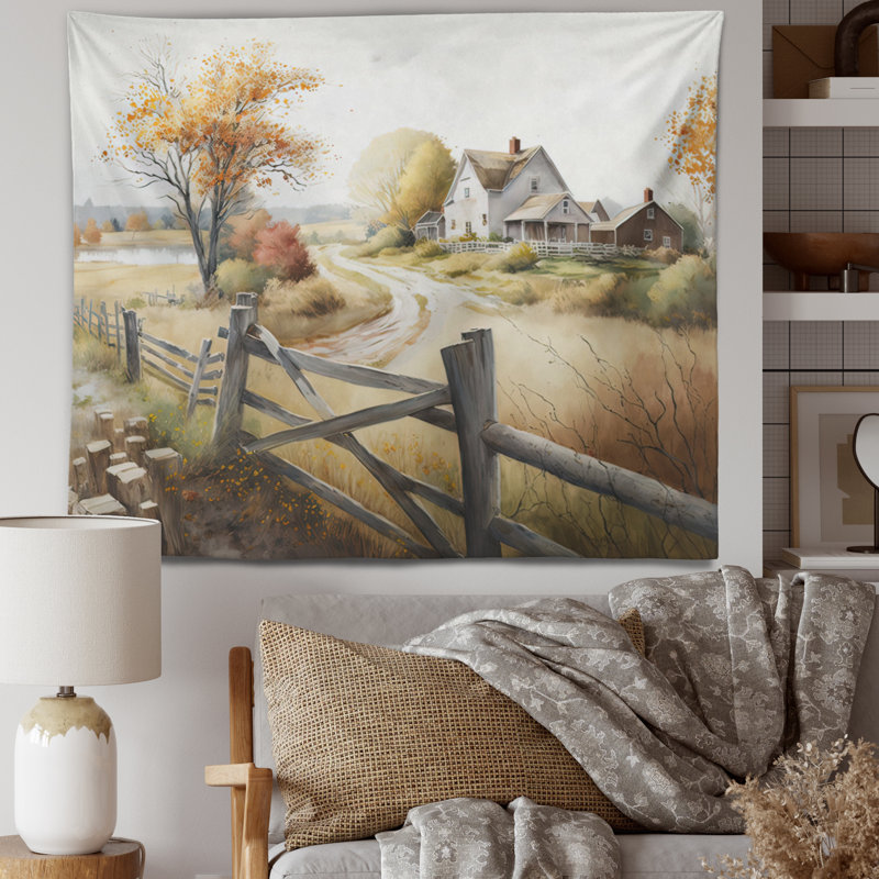 Beautiful Barn In Spring III Polyester Tapestry, 32" H x 39" W