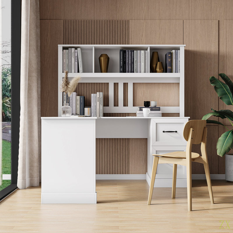 Bureau d'ordinateur à domicile avec huche, Blanc