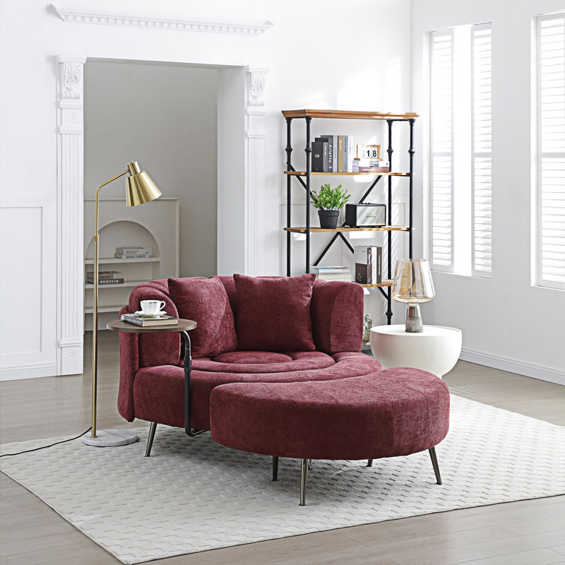 Fauteuil demi-tonneau surdimensionné simple avec repose-pieds, Bourgogne