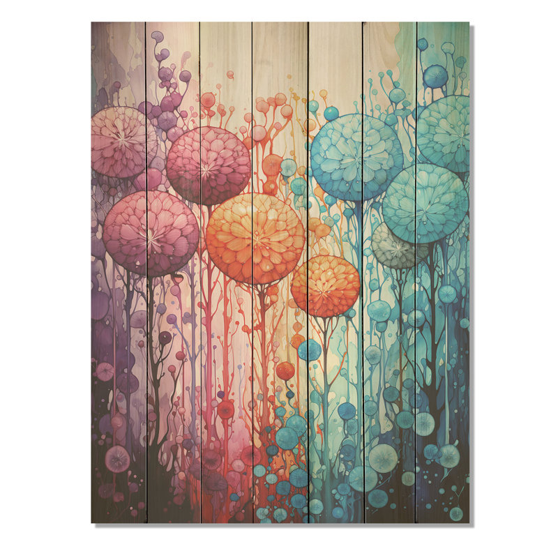 Feux d'artifice colorés I - Botanicals on Wood Print, H 32 po x l 24 po