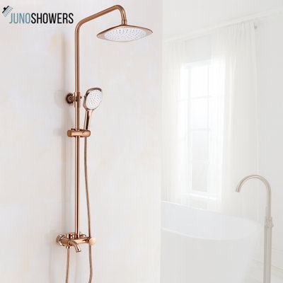 Rose Gold 8" Rainfall Shower Set with 3-Function Mixer Valve – Luxurious and Versatile