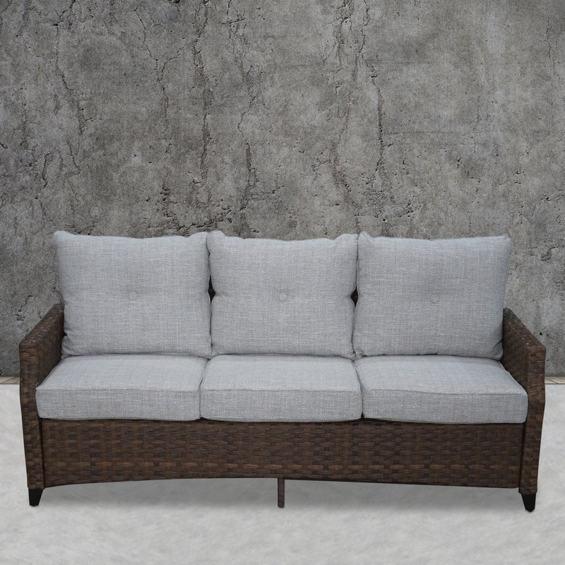 Weinmann 72.44'' Wide Patio Sofa with Cushions, Brown Frame/ Light Gray Cushion