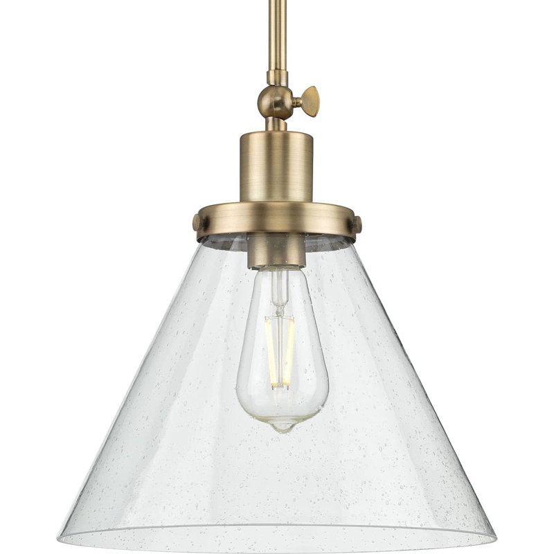 Luminaire suspendu 1 lumière avec verre transparent transparent Progress Lighting Hinton, Laiton rétro
