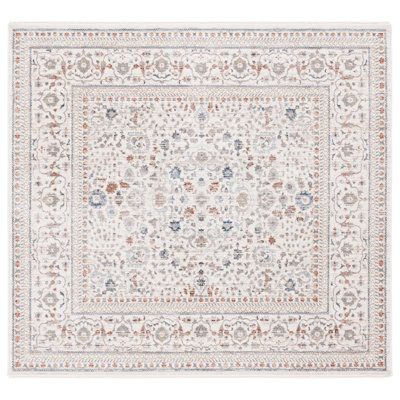 Tapis oriental en polyester / viscose tissé à la machine Sorrels en ivoire / gris / beige