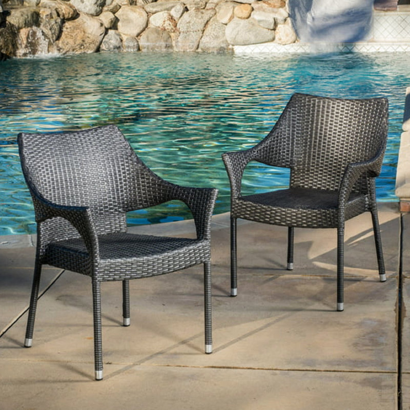 GREY PE WICKER STACKING ARMCHAIR,2PCS