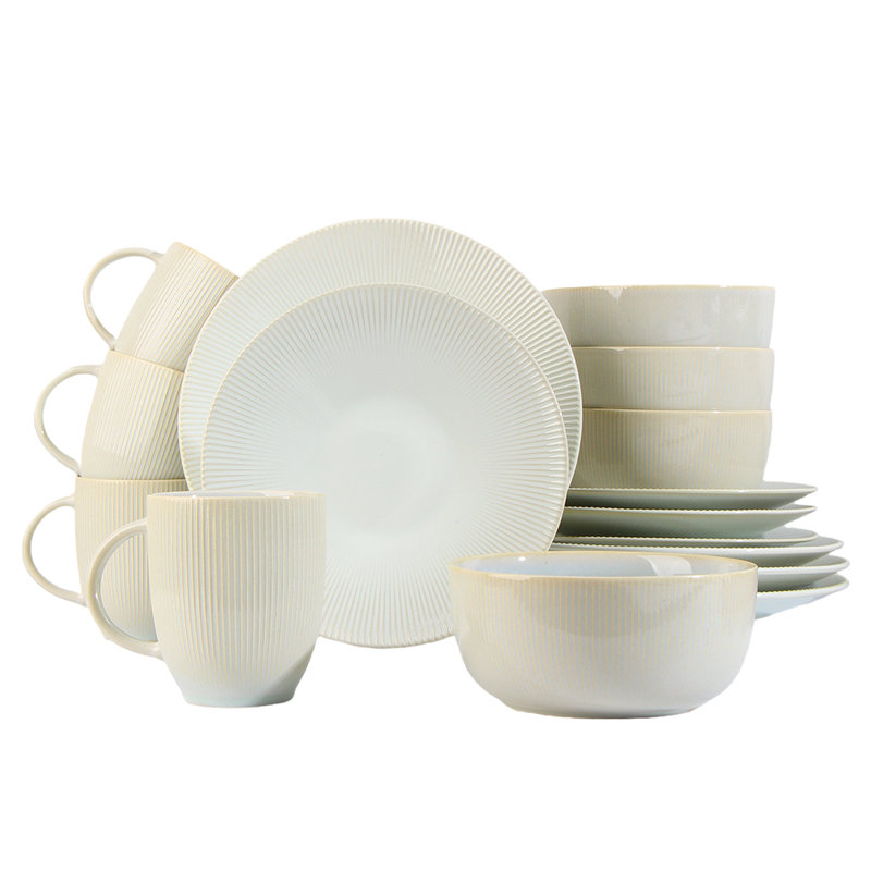 Waterside 16pc Reactive Glaze Porcelain Dinner Set, Cream