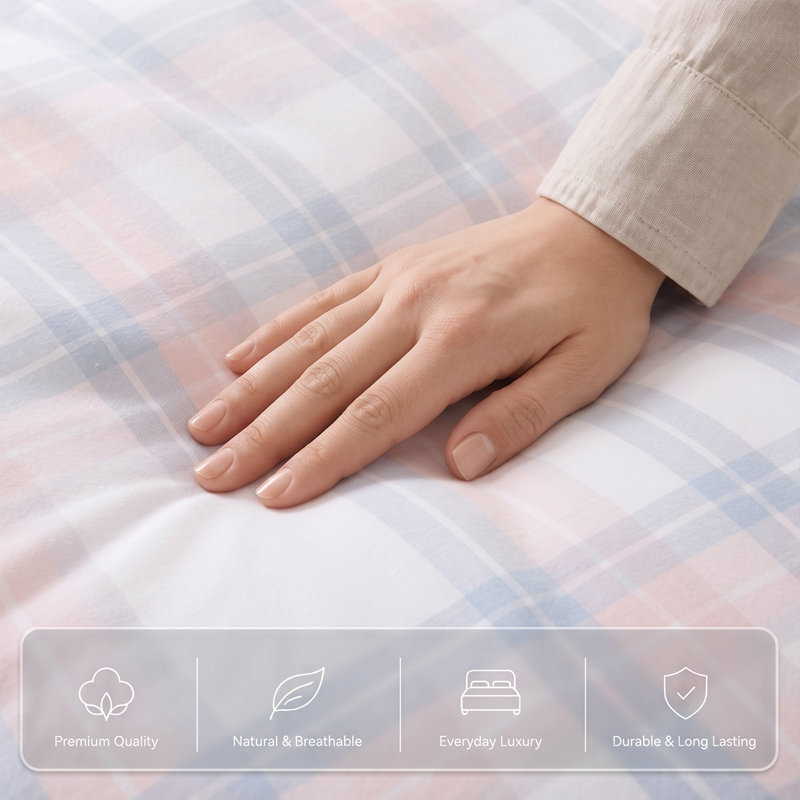 Reversible Check Duvet Cover Set – Easy Care Country Style Bedding, Double, Pink