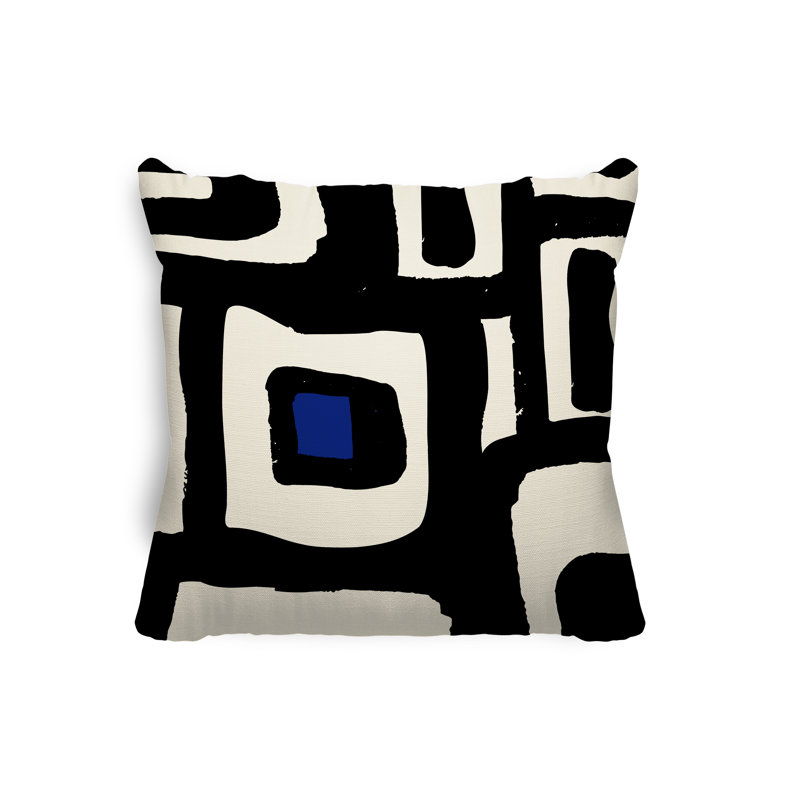 Coussin intérieur / extérieur en polyester filé Banksy, 19 po x 19 po, Bleu marine / Blanc cassé