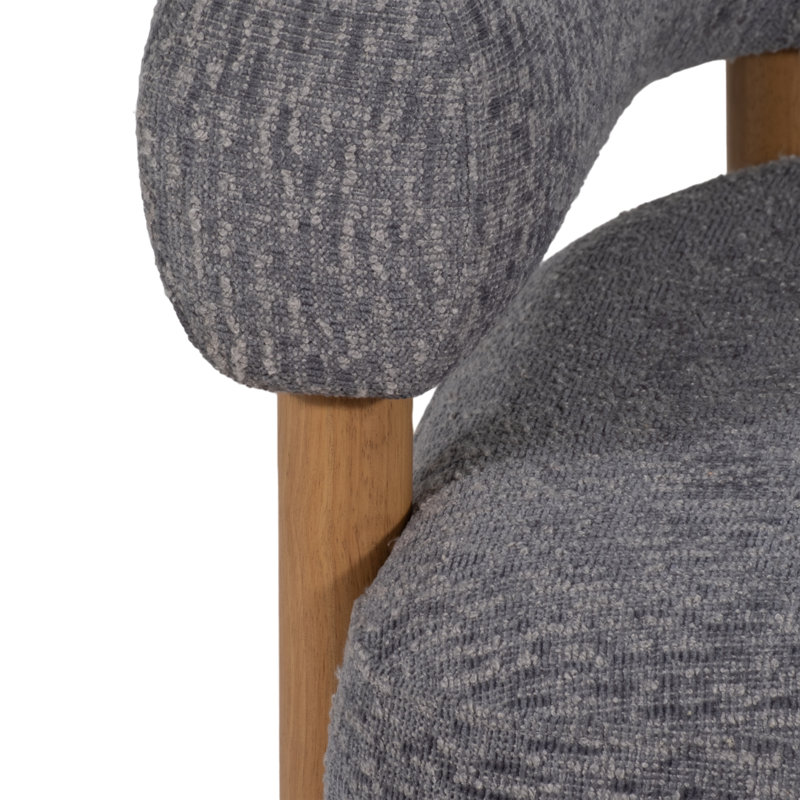 Chaise d'appoint arrondie avec pieds en bois, Tissu gris, Brun