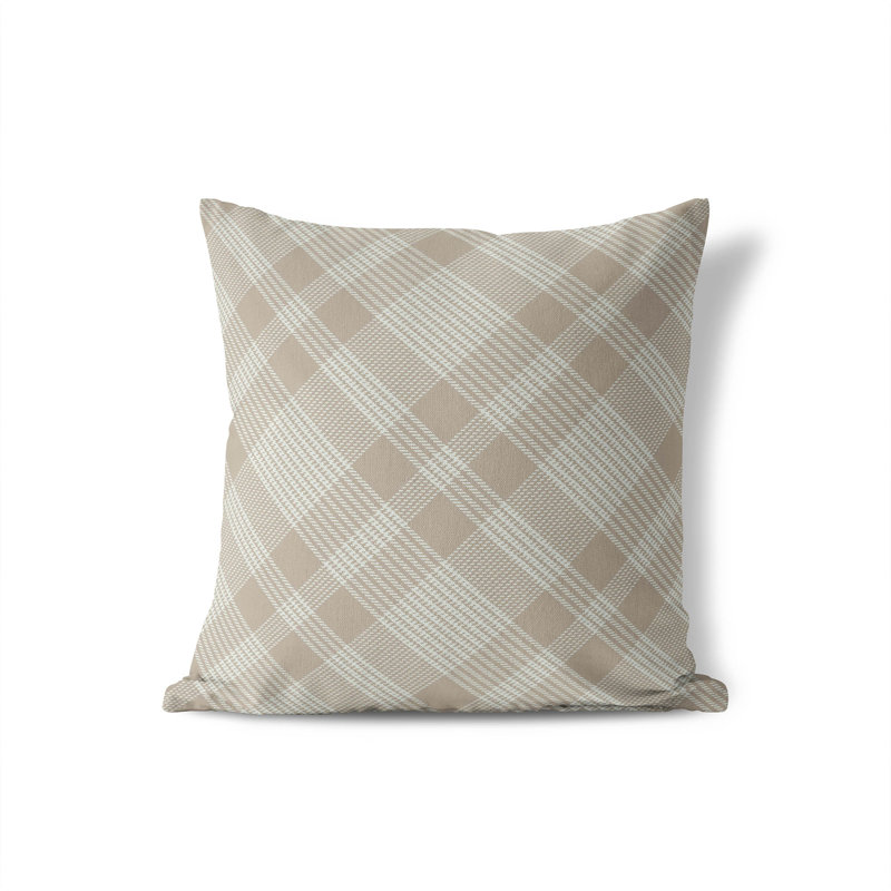 Lily Tartan Purple Throw Pillow, 18"H x 18"W, Tan
