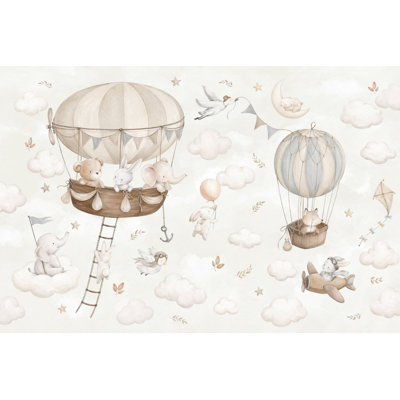 Papier peint fond blanc avec montgolfière